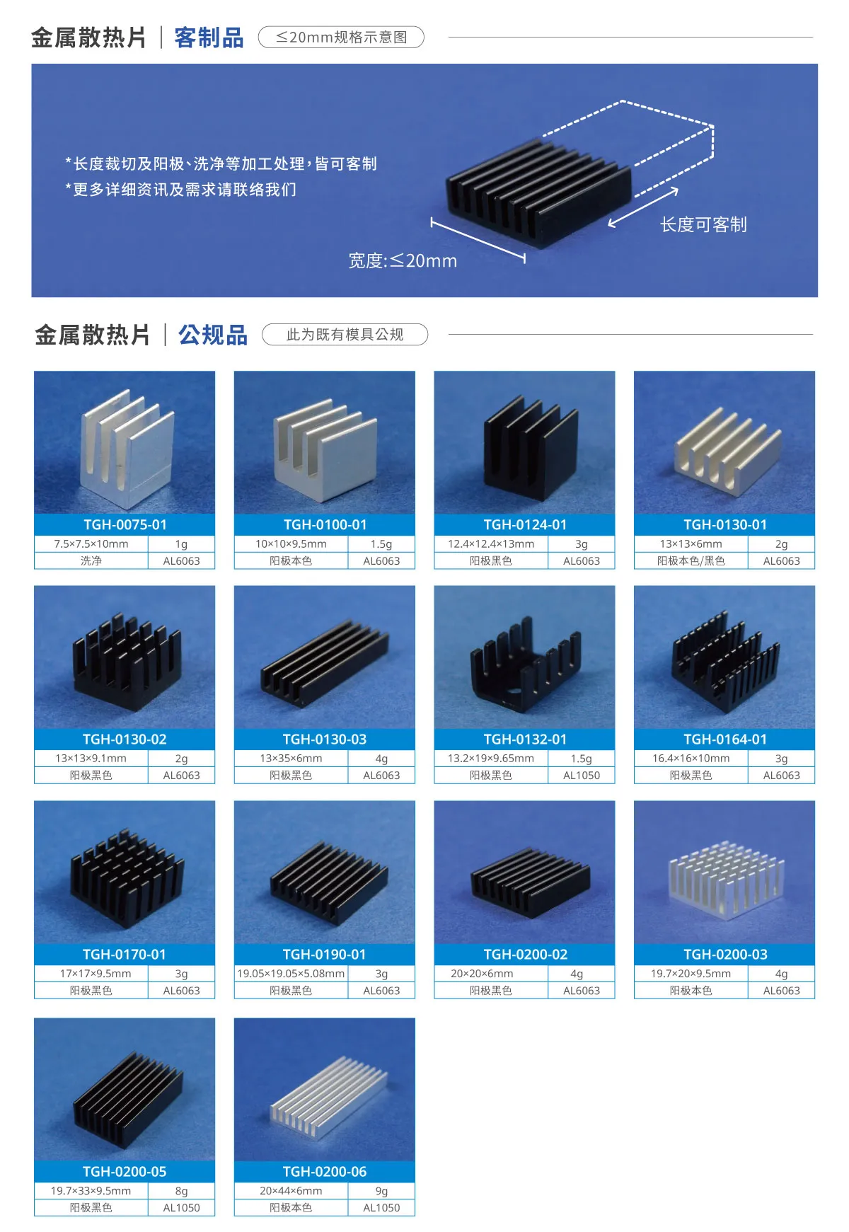 ≤20mm金属散热片规格示意图