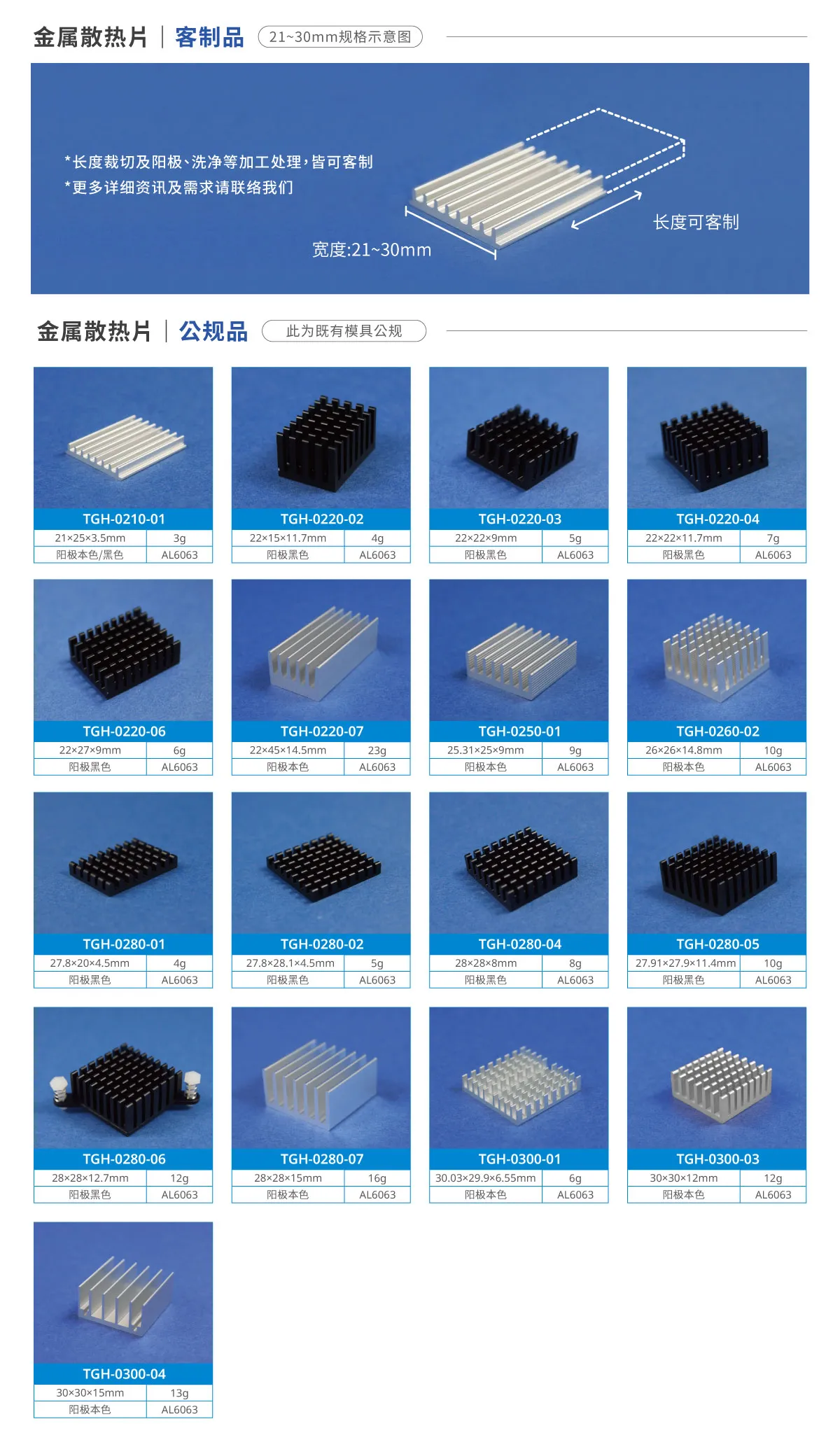 21-30mm金属散热片规格示意图