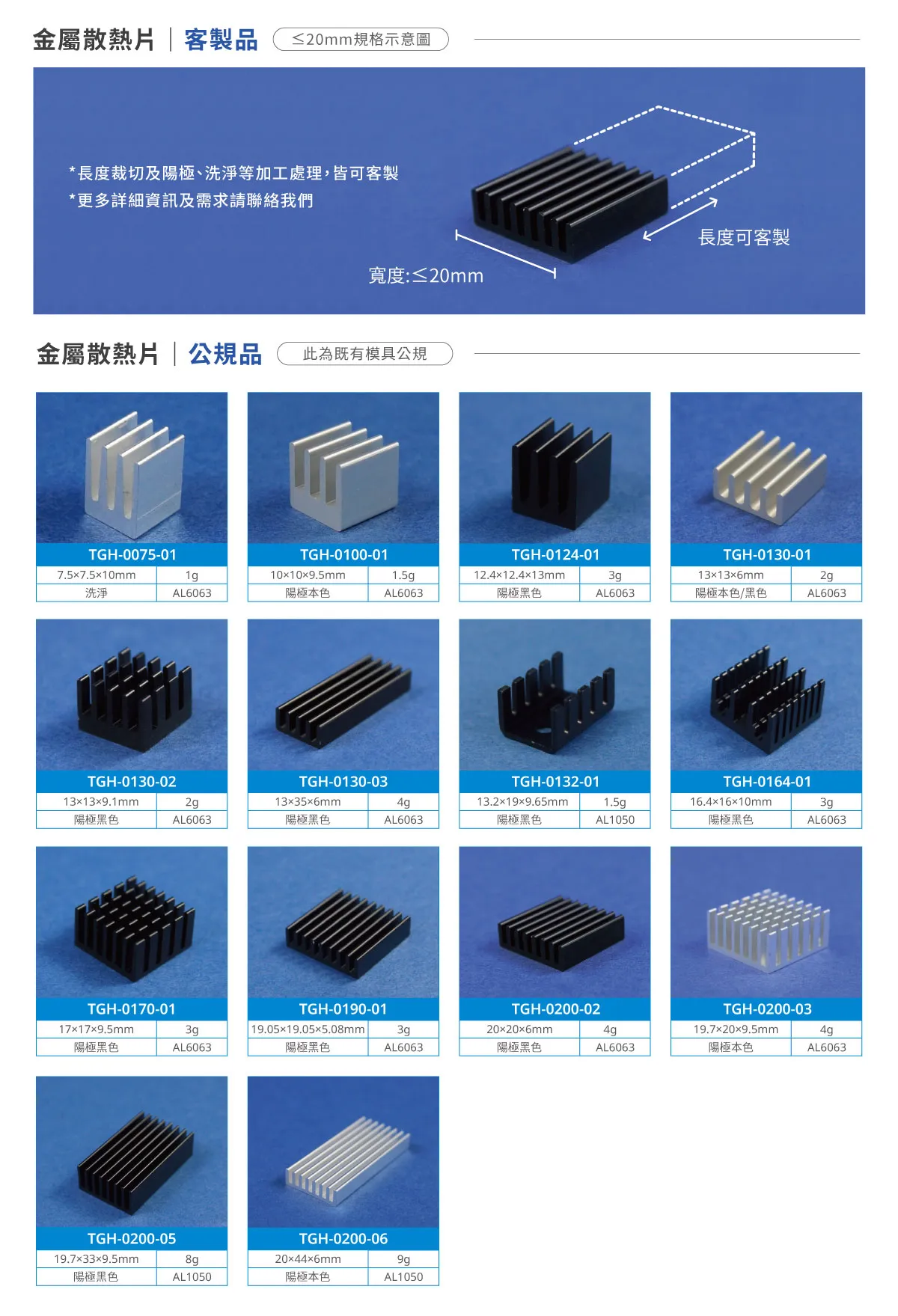 ≤20mm金屬散熱片規格示意圖